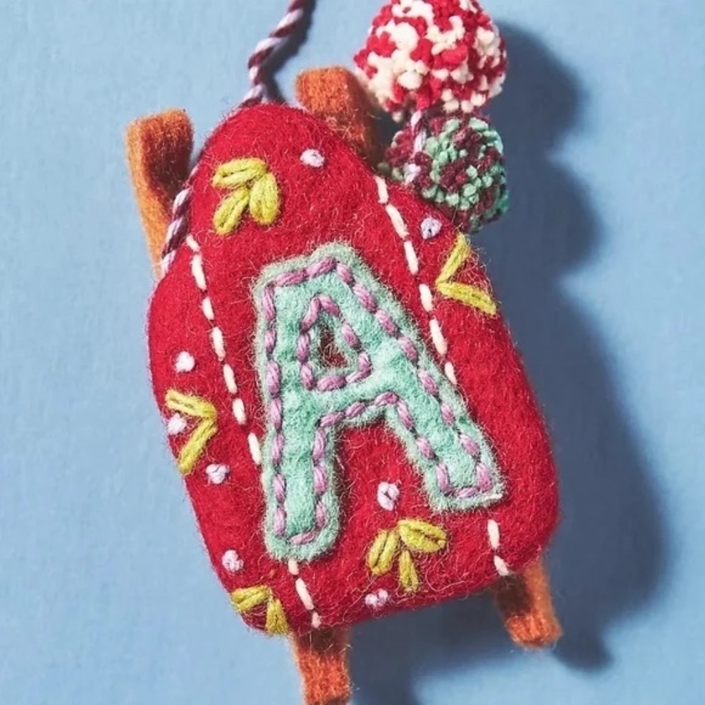 New! Anthropologie Snow Day Monogram Felt Ornament A